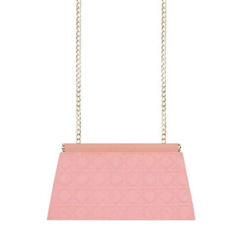 quilted pink evening clutch with snap closure